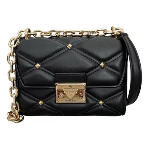 Bolsa Crossbody Michael Kors Jet Set Sm Flap Xbody Serena Black De Cuero  Negra Con Aplicación Asas Color Dorado