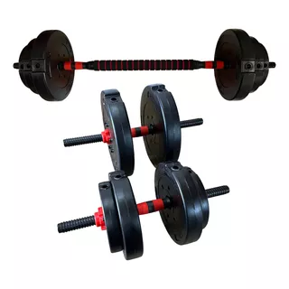 Barra + 2 Mancuernas Tope A Rosca + 30 Kg En Discos Kit Set