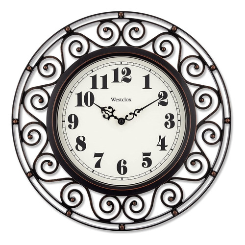 Reloj De Pared Redondo 12'' Westclox En Hierro Forjado Color De La Estructura Negro