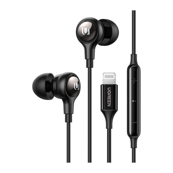 Auriculares con cable Ugreen Lightning con certificado Mfi, color negro, color claro negro