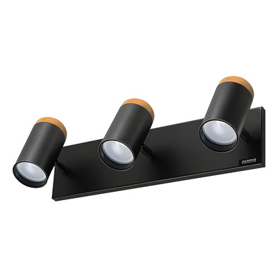 Aplique 3 Luces  Negro Con Madera Apto Led Cabezal 3002