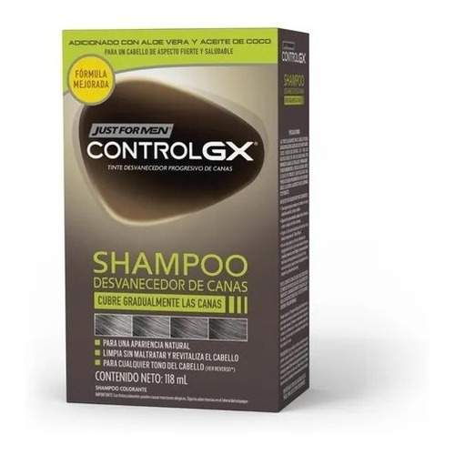 Shampoo Just for Men Control Gx, Desvanecedor Progresivo De Canas, 118ml