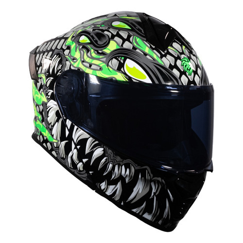 Casco Kov Thunder Toxic Escamas Gris Luminicente Para Moto Color Gris oscuro Tamaño del casco 2XL 63-64cm