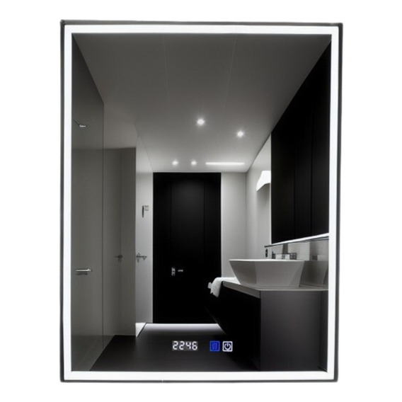 Espejo Rectangular Touch 70x90 3 Luces+dimmer+antifog+reloj