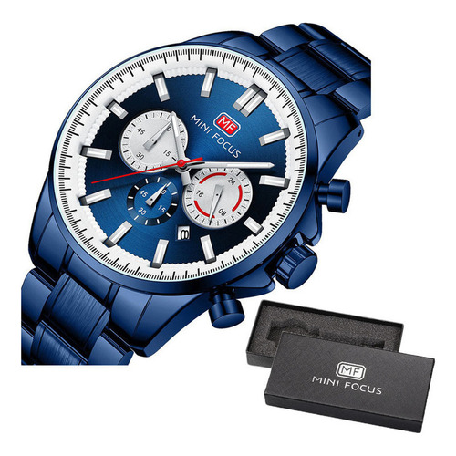 Reloj De Acero Inoxidable Mini Focus Luminous Chronograph Fondo Azul