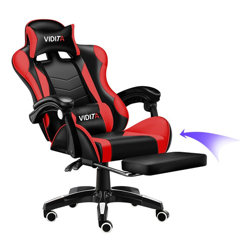 Silla gamer Vidita ergonómica  negra y roja con tapizado de poliuretano