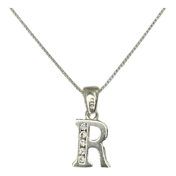 Collar Letra R Circones Juvenil Plata Ley Italiana 925  Caja