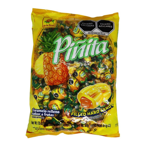 De La Rosa Piñita Caramelo Relleno Sabor Frutas 100pz 500gr