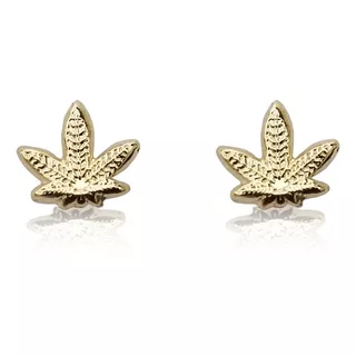 Aretes Hoja Marihuana Cannabis, Oro 10k (par De Aretes)