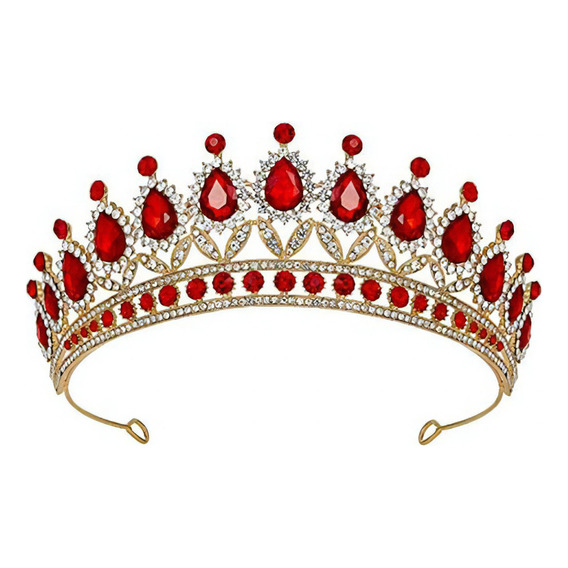 Corona Tiara Reina Carnaval Lujo Certamen Novia Xv Roja Color Rojo