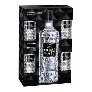 Vodka Threesixty Ultra Premium Botellon 3l Estuche C/4 Vasos