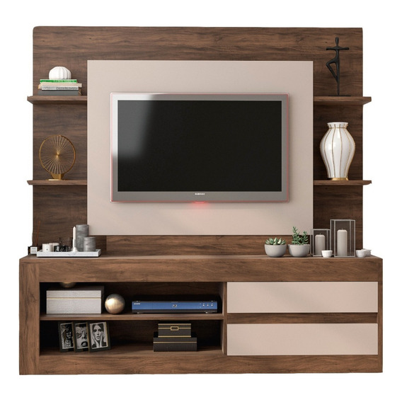 Rack Tv Modular Living Hasta Led 55 Estantes Exclusive Color Marrón