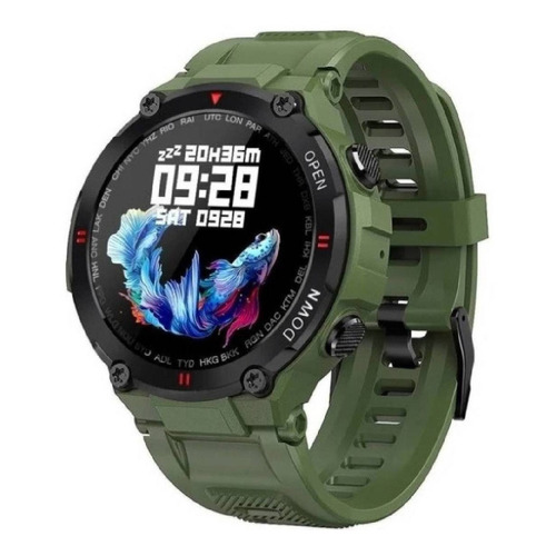 Smartwatch Lemfo K22 1.28" caja  verde y negra, malla  verde de  silicona