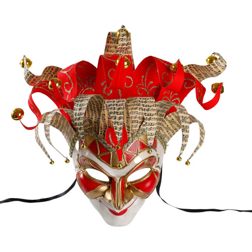 Mascara Venezia Bufon Con Cascabeles Veneciano Carnaval Color Rojo