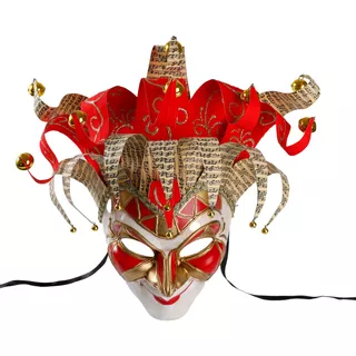 Mascara Venezia Bufon Con Cascabeles Veneciano Carnaval Color Rojo