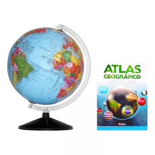 Globo Terrestre Mapa Mundi 30cm + Atlas Geográfico 72 Pág.