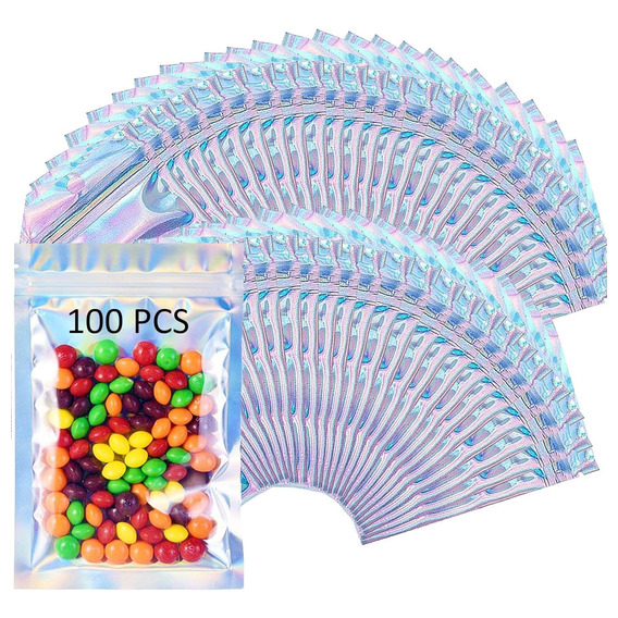 100 Bolsas Plastico Tornasol Holografica Resellable 20x14cm