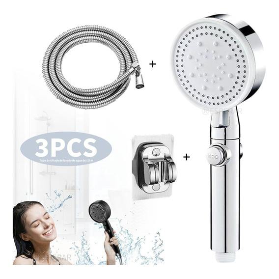 Kit De Ducha Teléfono Manguera Soporte Cromado Acero Inox