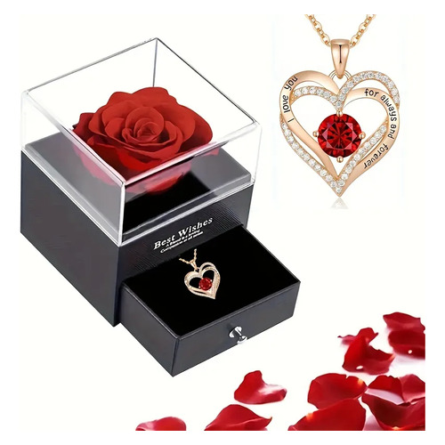Caja De Con Collar De Circón Rojo Y Rosa San Valentin Color Rose Goldenr-01