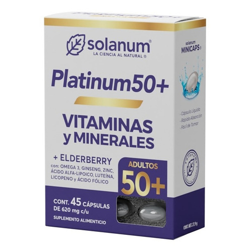 Platinum 50+ Vitaminas Minerales + Elderberry Solanum 45caps Sabor Sin Sabor