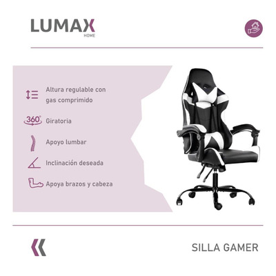 Silla Gamer Lumax Modelo Rom  Electroventas Color Negro/blanco Material Del Tapizado Piel Sintética