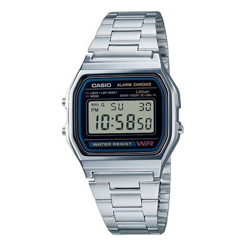 Reloj pulsera Casio Youth Series AE-1000 de cuerpo color gris, digital, para hombre, fondo negro, con correa de resina color negro, dial negro, subesferas color gris, minutero/segundero negro, bisel color negro, luz ámbar y hebilla simple