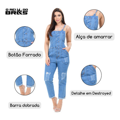 Macacão Jeans Moda Insta 2019 Lançamento Destroyer 