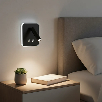 Aplique Velador Rio Led Moderno 6w+3w Touch Calido Negro Negro