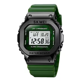 Reloj Hombre Skmei 1851 Acero Alarma Cronometro Elegante Color De La Malla Verde Militar Color Del Fondo Blanco