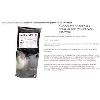 Cobertura Semiamarga Colonial Cacao 70% X 1kg - Mataderos