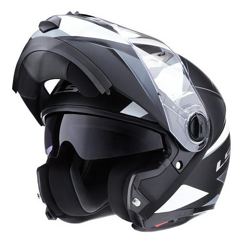 Casco Moto Ls2 Rebatible 370 Stripe Negro Blanco Doble Visor Tamaño del casco S