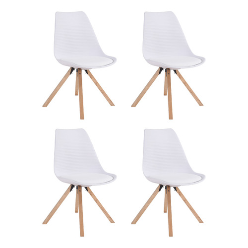 Silla Living Comedor Set X4 Eames Tulip C/ Almohadon Niviko Color De La Estructura De La Silla Marrón Claro Color Del Asiento Blanco Diseño De La Tela Cuerina