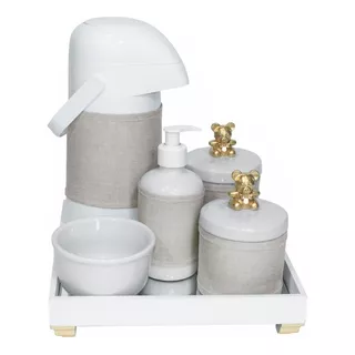 Kit Higiene Completo Garrafa Térmica Passarinho Dourado Bebê Cor Ursinho