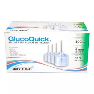 Agujas Pluma Insulina Glucoquick Caja X 100 Unidades 4mm 31g