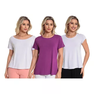 Kit 3 Camisetas Feminina Viscose Versátil Premium 