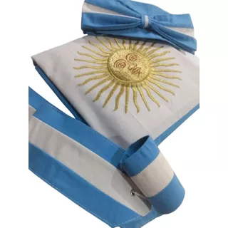 Juego Bandera Argentina Doble Sol, Con Moño Y Tahalí Grande 