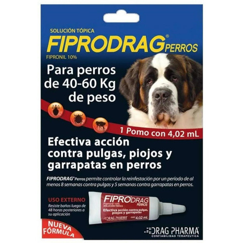 Pipeta Fiprodrag Antipulga Perros De 40 A 60 Kg 4 Ml