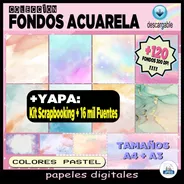 Acuarela Pastel Papeles Digitales + Scrapbooking + Fuentes
