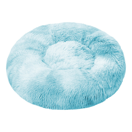 Cama Cucha Puff Redondo 70cm De Felpa P/ Mascotas Perro Gato Color Celeste