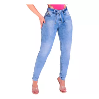 Calça Jeans Feminina Com Cinto Faixa Patria Brasil