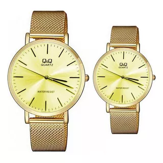 Relojes Pareja Qyq Acero Análogos Gold Luxe Q&q Estuche Lujo