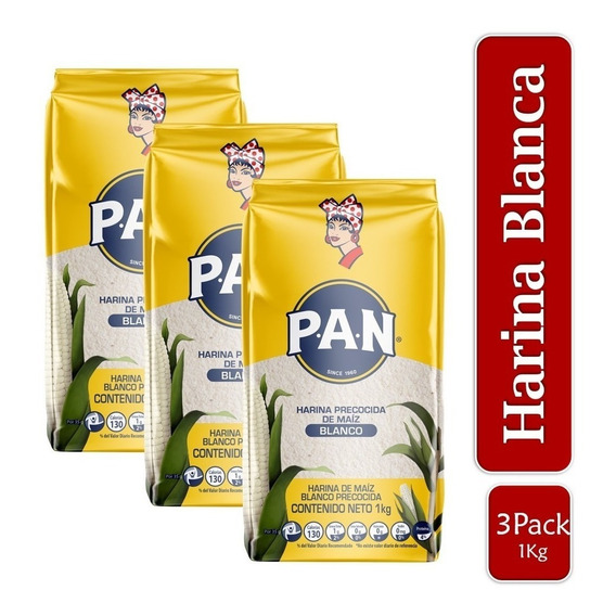 Harina De Maíz Harina Pan Blanca 1kg X3 Uds