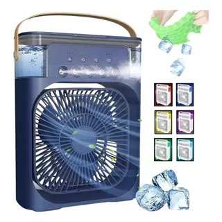 Mini Climatizador Ar Ventilador Umidificador Água Gelo Led Cor Da Estrutura Azul Cor Das Pás Branco Diâmetro 25 Cm Frequência 60 Hz Material Das Pás Plástico Quantidade De Pás 3 110v/220v