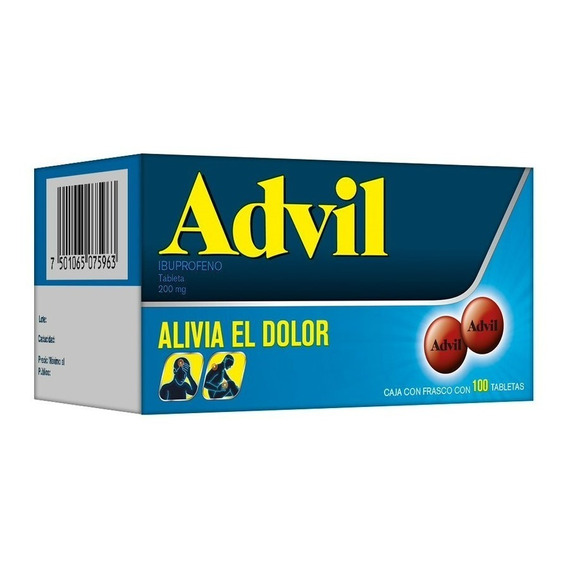Advil Ibuprofeno 200mg Alivio Del Dolor, 100 Tabletas