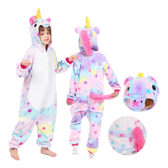 Kigurumi Niñas Pijama Mameluco Disfraz Unicornio Arcoiris