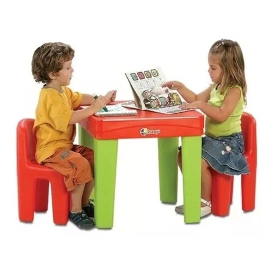 Sillas Bancos X2 + Mesa Mesita Infantil Rotoys Int O Ext