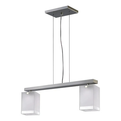 Colgante 2 Luces Acero Vidrio Cuadrado Apto Led E-27 220v  Acero