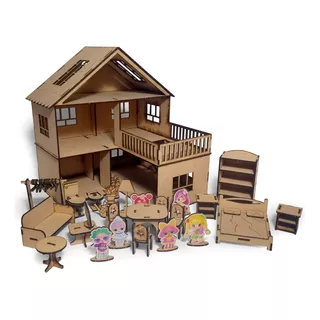 Casita De Muñecas Madera Mdf Fibrofácil 30 Muebles + Regalos