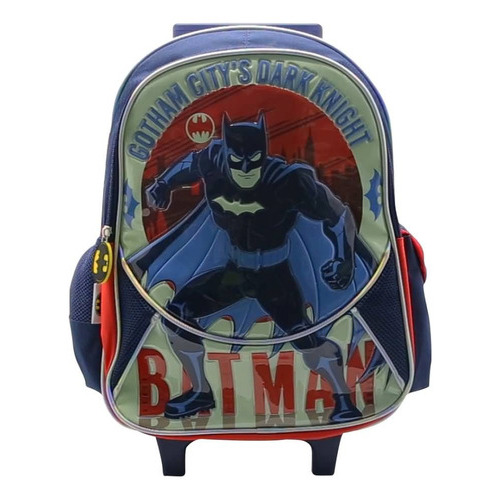 Mochila Escolar Dc Liga De La Justicia Ciudad Batman Carro Color Azul Diseño De La Tela Liso