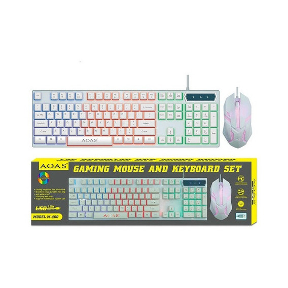 Kit Gamer Teclado Mouse Aoas M400 Retroiluminado Shine Color Del Mouse Blanco Color Del Teclado Blanco